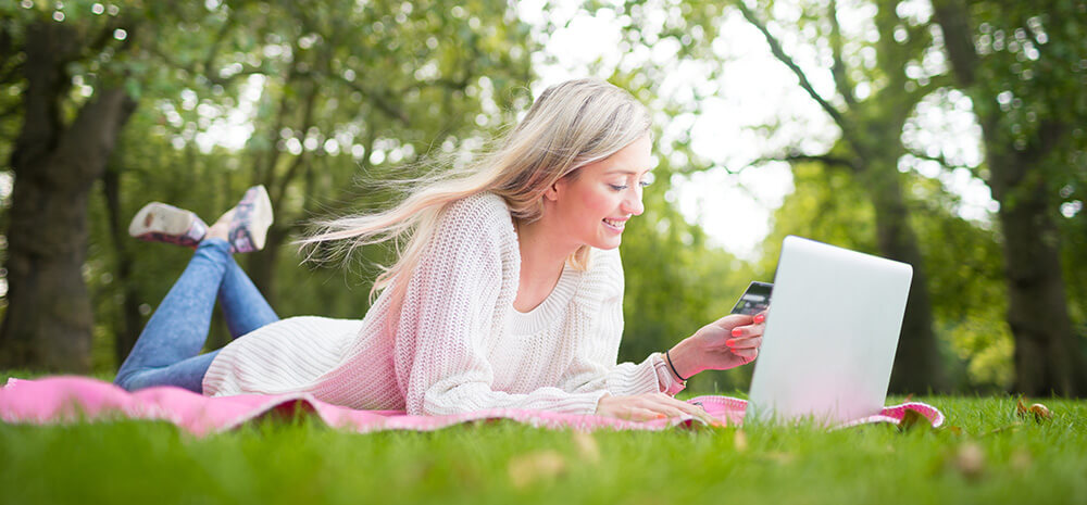 Woman Ordering Contacts Online Outside